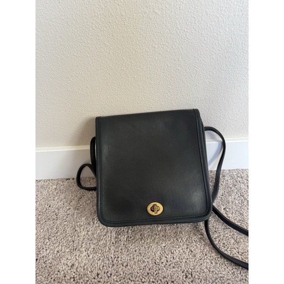 Coach Handbags - COACH Vintage Bonnie Cashin USA Compact Pouch Crossbody Bag Black Leather Square